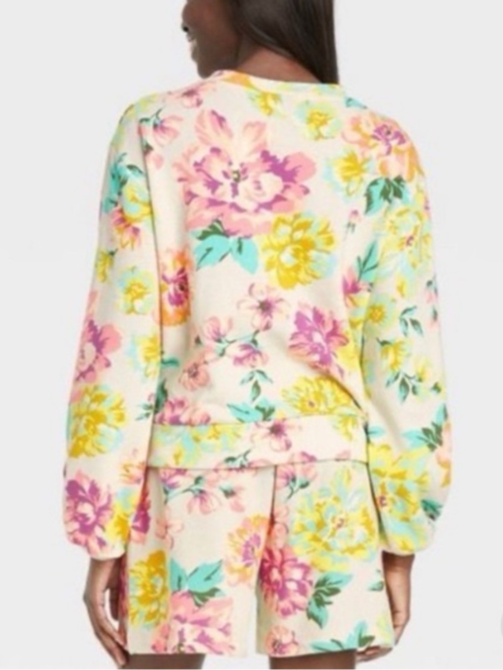 NEW Set! Who What Wear Garden Floral Sweatshirt L Elastic Waist Shorts M Lounge - Picture 5 of 15